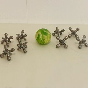 Vintage Pewter Jacks with Green Bouncy Ball